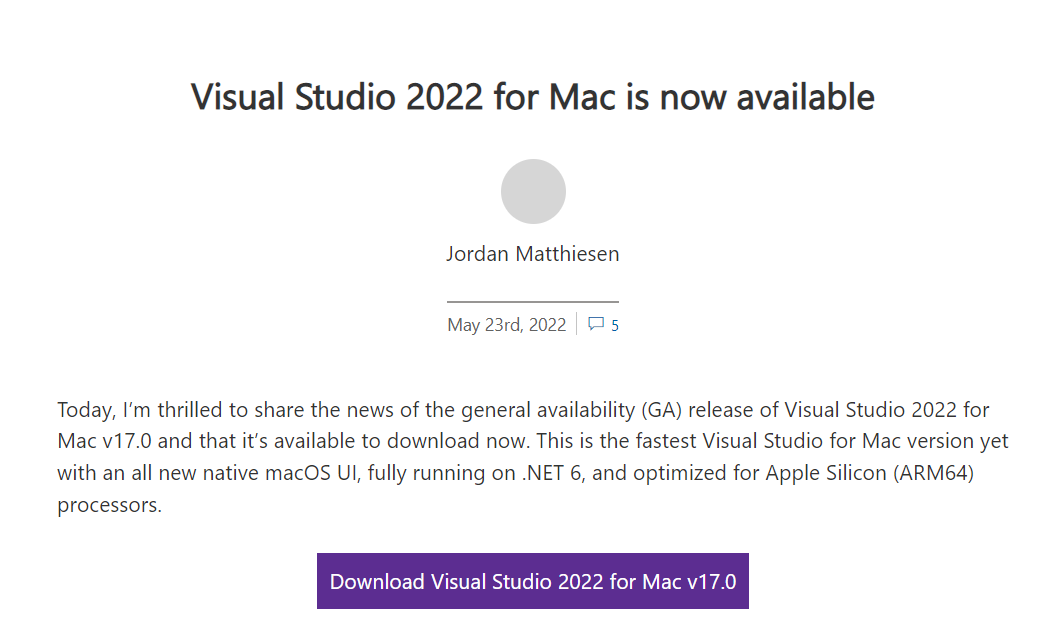 微软 Visual Studio 2022 for Mac 正式版发布:原生 macOS UI,.NET 6,适配苹果 M1 系列处理器
